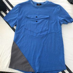DEMOLITION T-shirt BLUE men's TEE HUGE POCKET L LARGE 100% COTTON